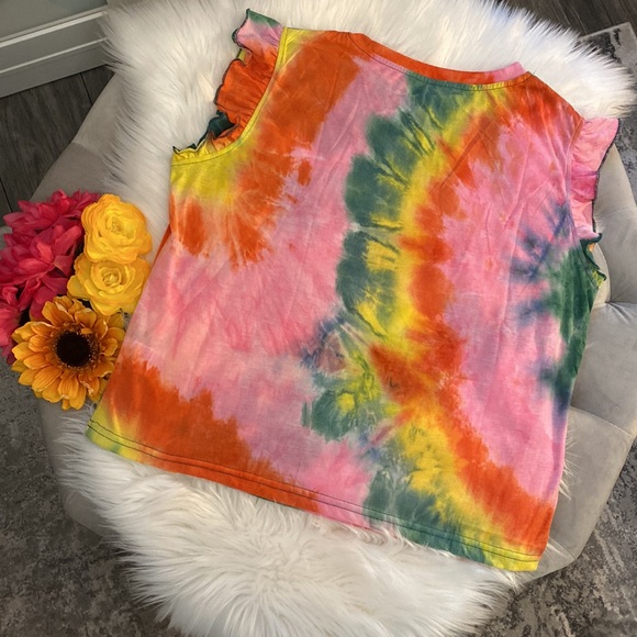 Tie Dye Ruffle Accent Edge Sleeveless Top Sz M/L FIRM!! - Picture 2 of 3